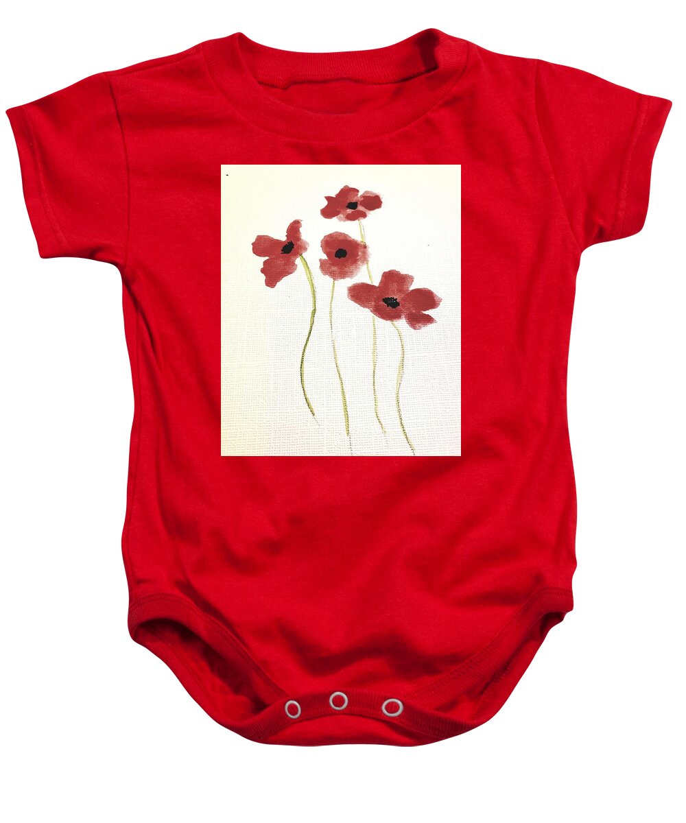  Baby Onesie featuring the painting Red Flowers by Margaret Welsh Willowsilk