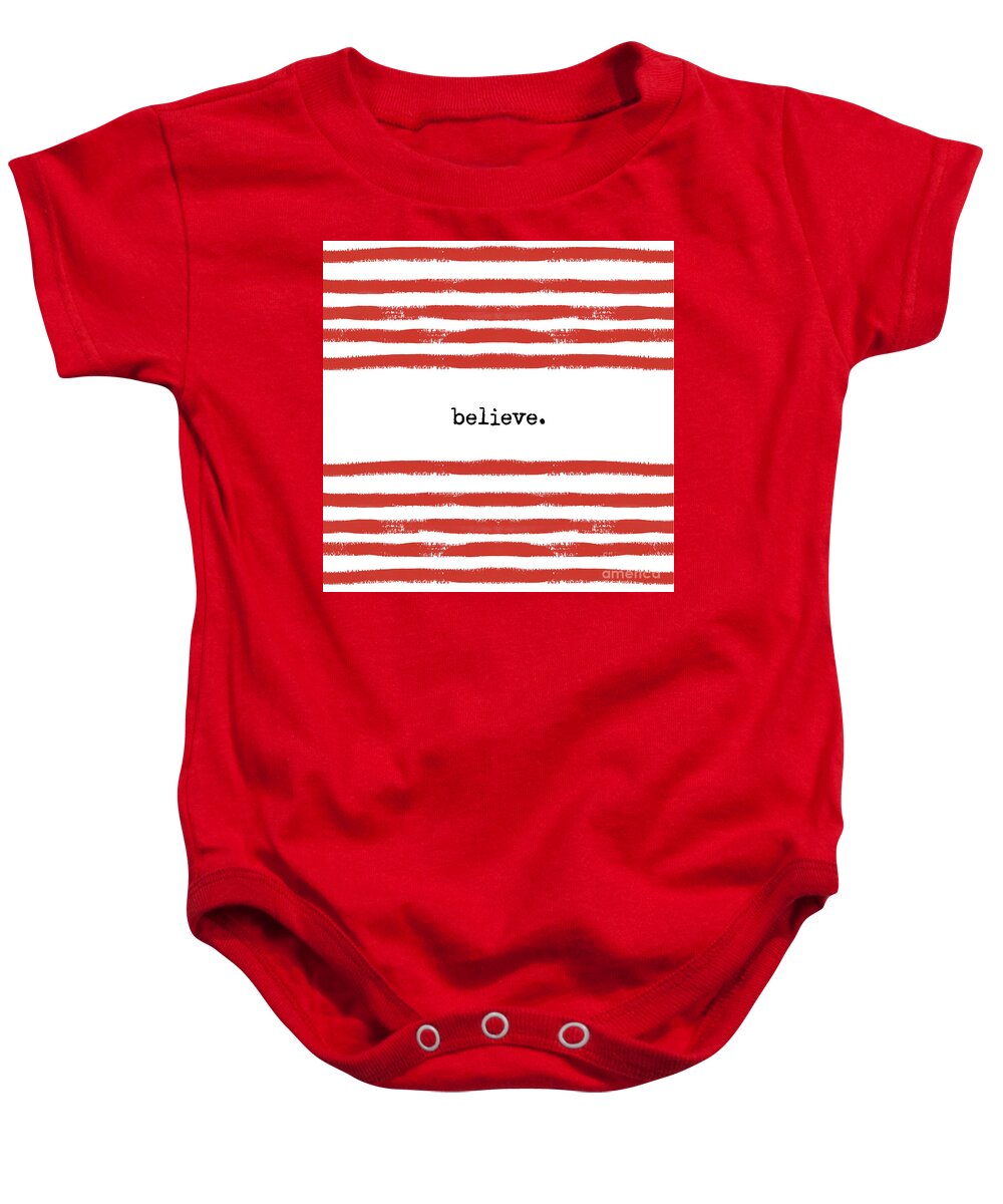 Christmas Baby Onesie featuring the digital art Red Stripes Believe by Sylvia Cook