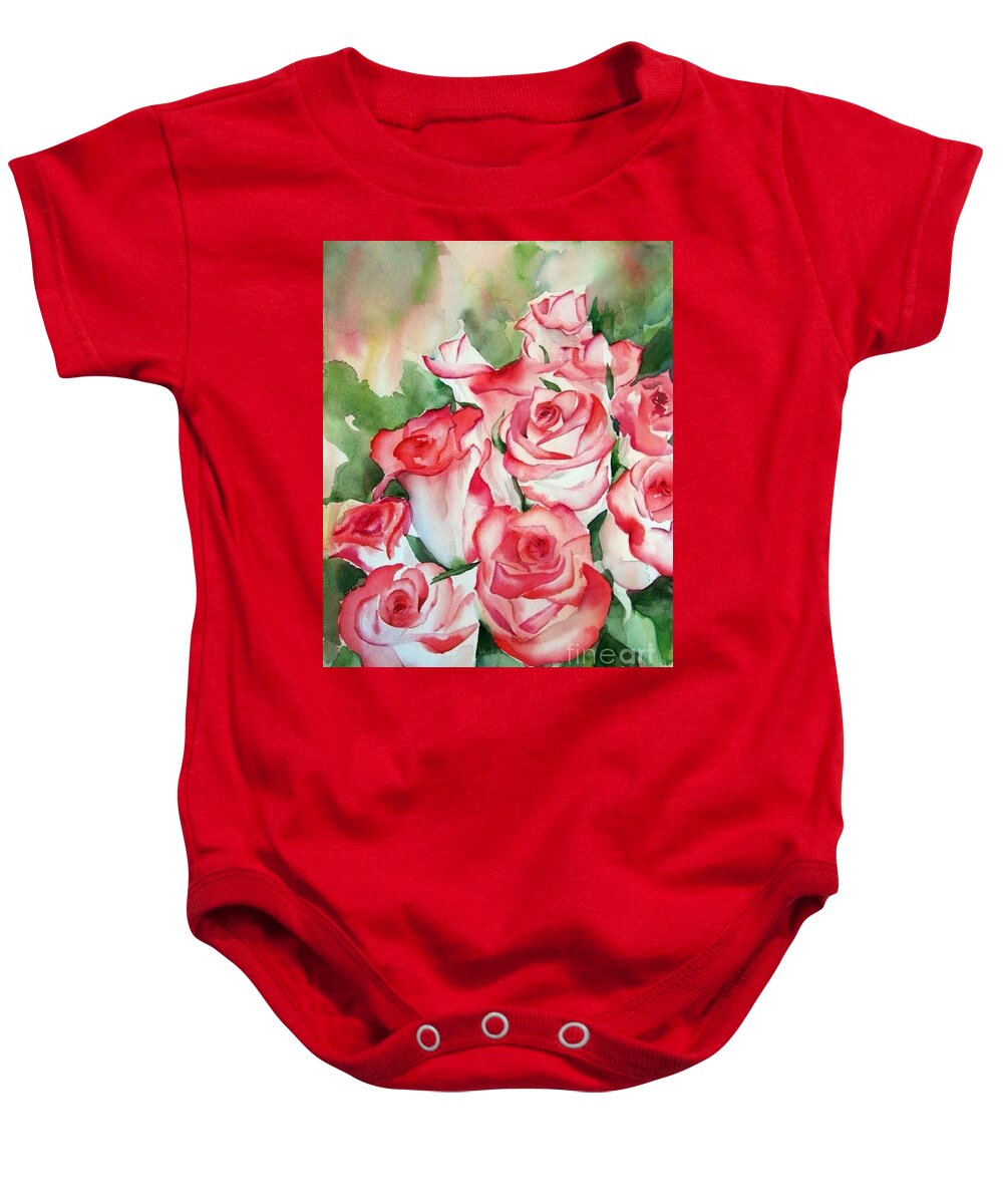 Roses Baby Onesie featuring the painting Red Tipped Roses by Liana Yarckin