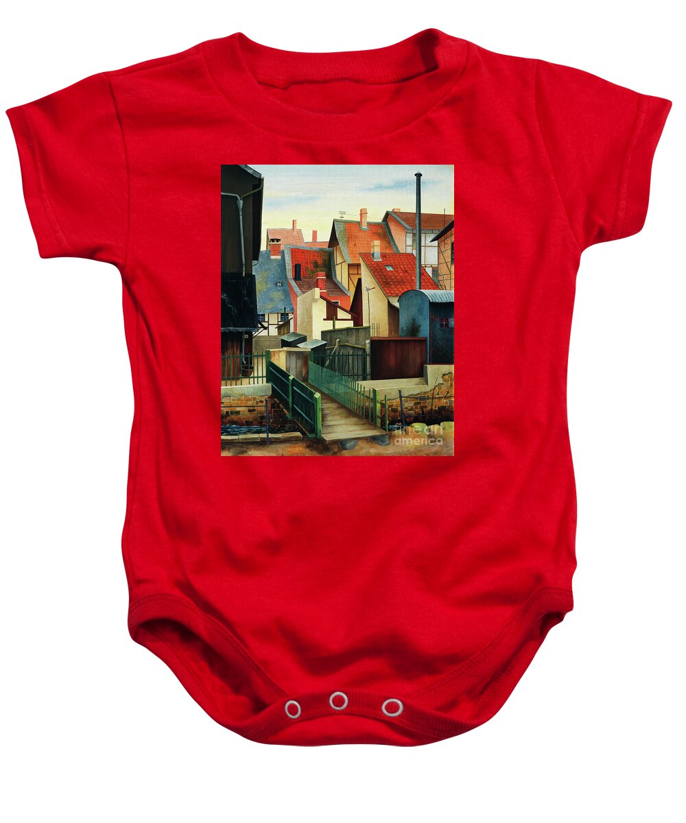 Wingsdomain Baby Onesie featuring the painting Remastered Art At The Breeding by Rudolf Wacker 20220107 by Rudolf Wacker