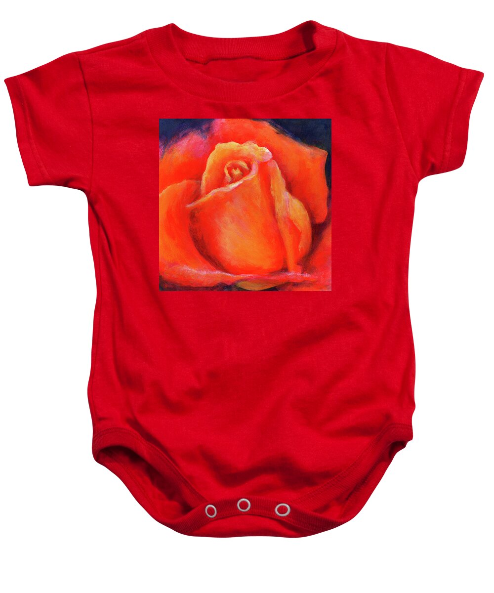 Rose Baby Onesie featuring the painting Rose on fire by Karen Kaspar