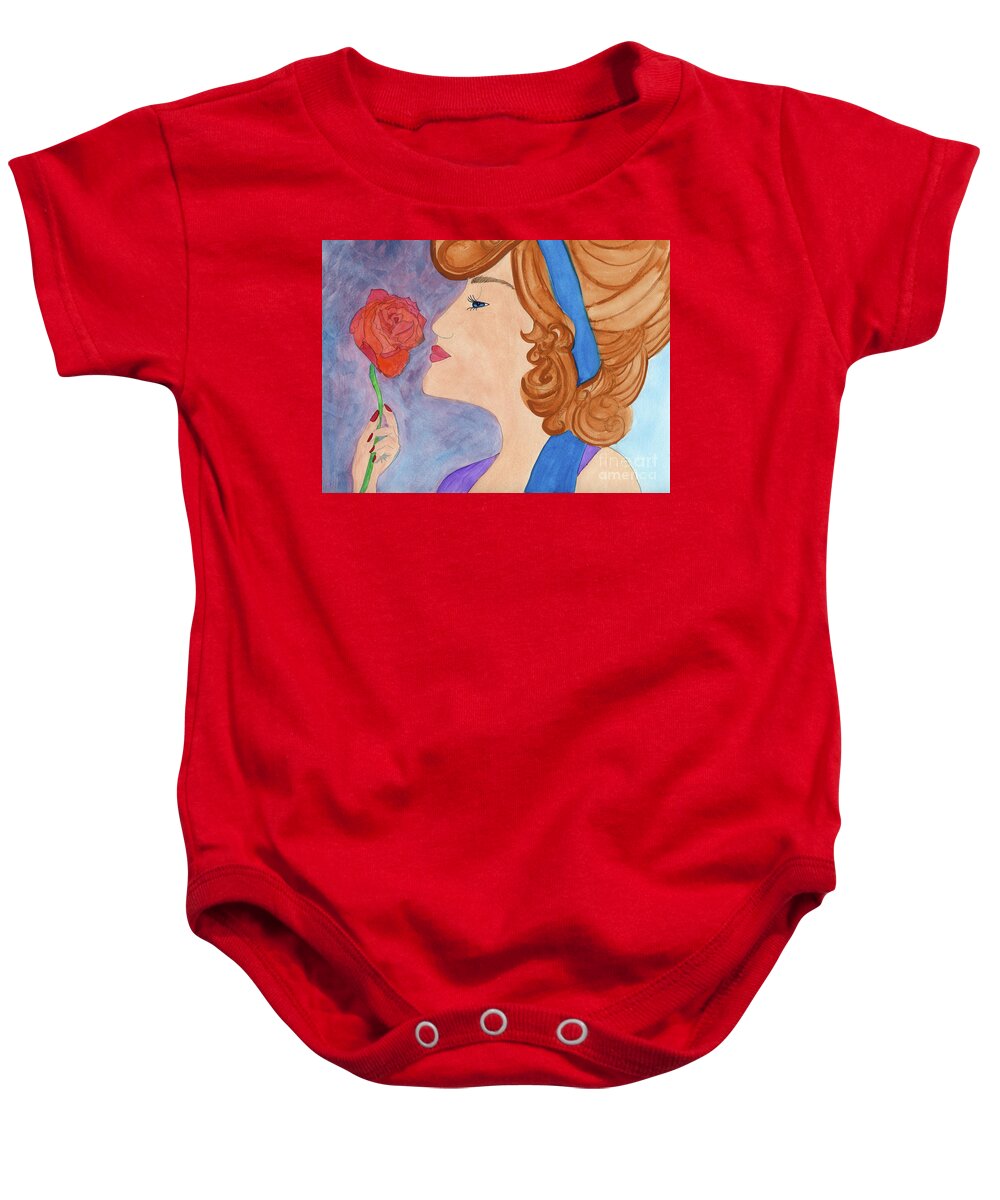 Scent Of Summer Roses A Pen & Ink Watercolor Painting By Norma Appleton Baby Onesie featuring the painting Scent of Summer Roses by Norma Appleton