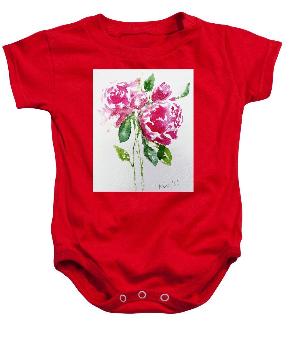 Shabby Roses Baby Onesie featuring the painting Shabby Pink Roses 2 by Roxy Rich