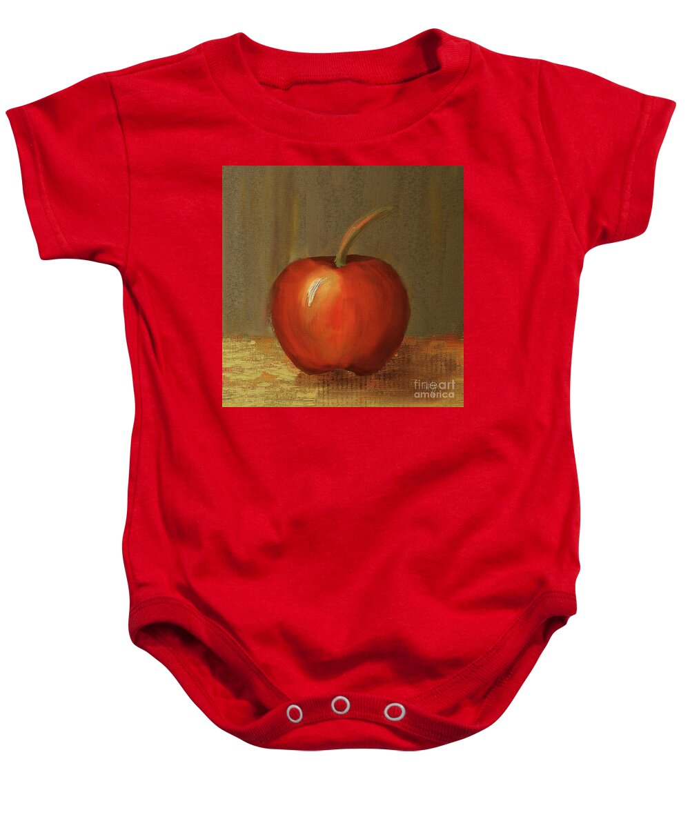 Food Baby Onesie featuring the digital art Shiny Red Apple by Lois Bryan