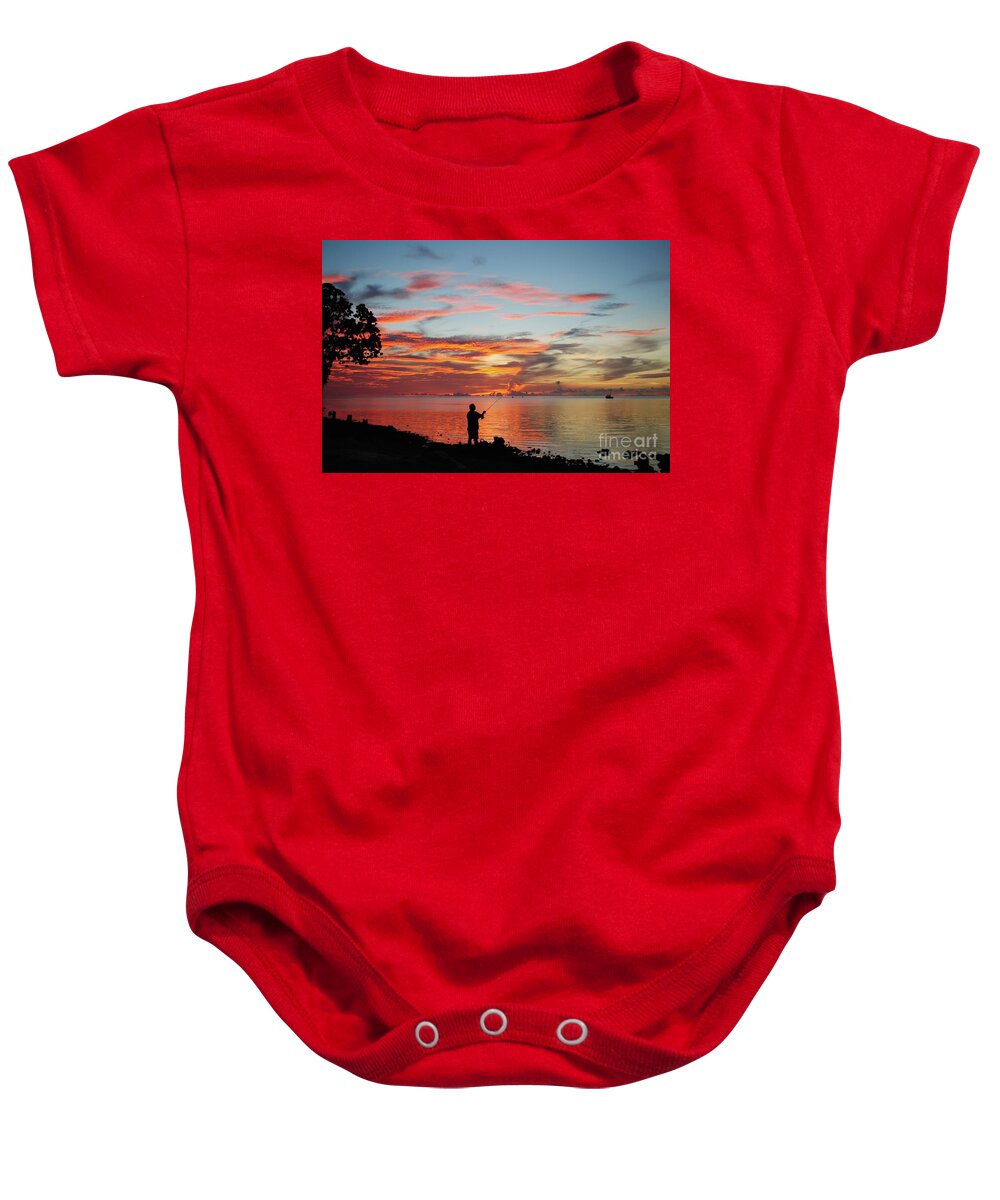 Twilight Baby Onesie featuring the photograph Sunset Fishing by On da Raks
