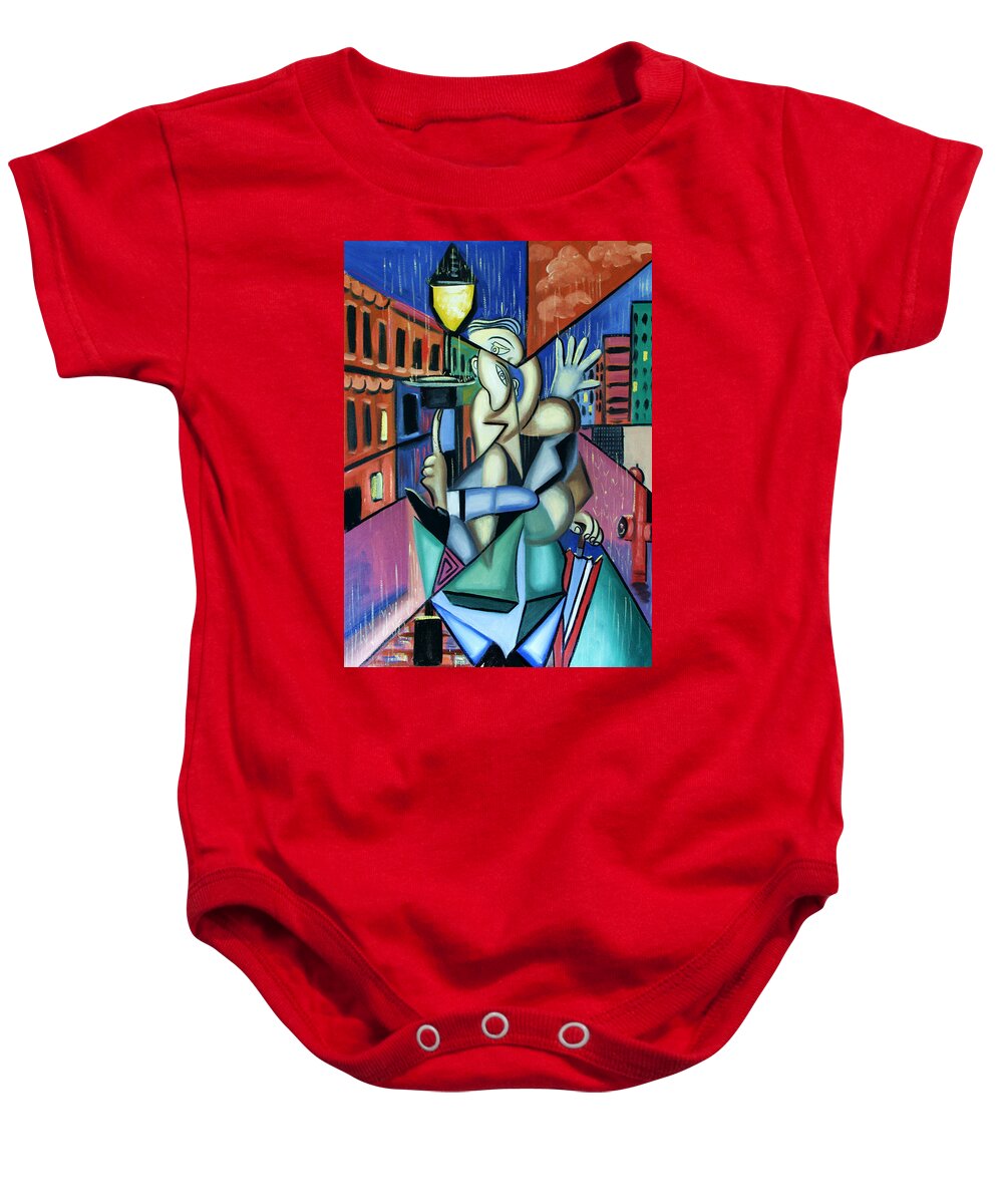 Singing In The Rain Baby Onesie featuring the painting Singing In The Rain by Anthony Falbo