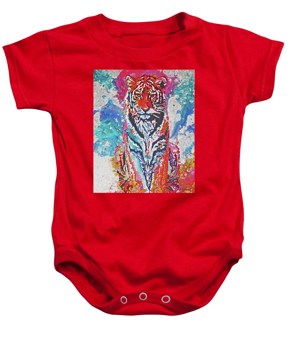 Tiger Baby Onesie featuring the painting Sitting Pretty by Thom MADro