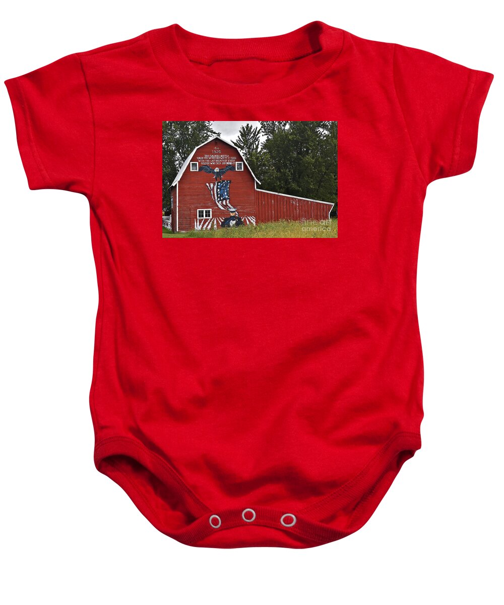 Barn Baby Onesie featuring the photograph Small Town Patriotic Tribute by Linda Brittain