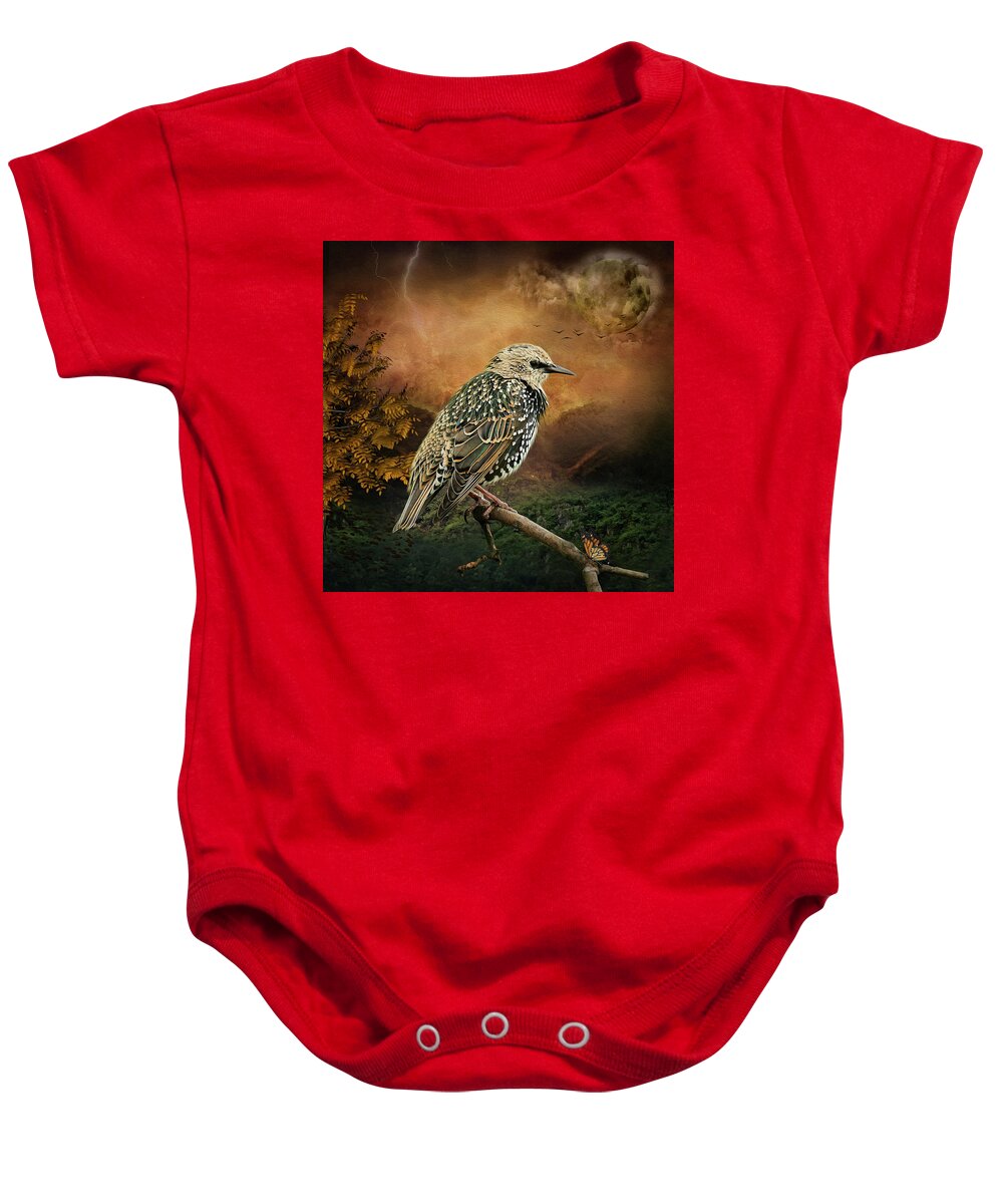 Starling Baby Onesie featuring the digital art Starling by Maggy Pease