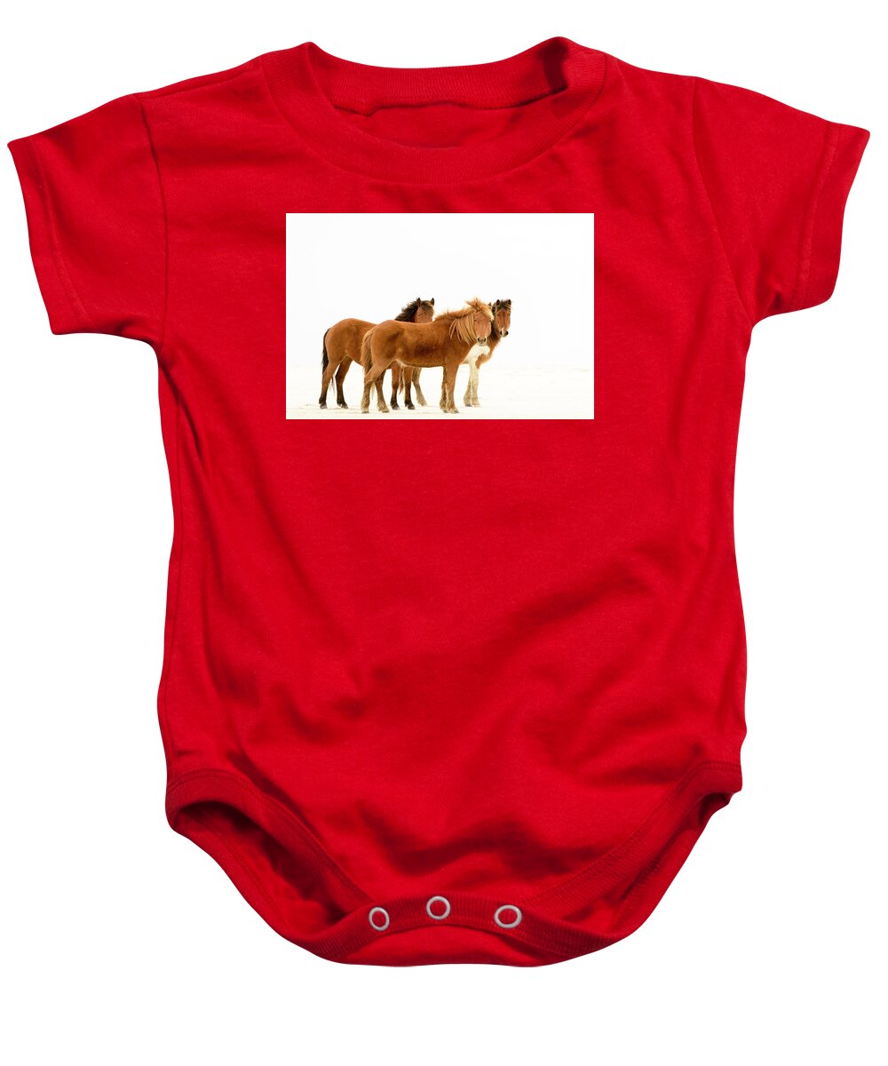 Wild Horse Baby Onesie featuring the photograph State Line Mares by Jen Britton