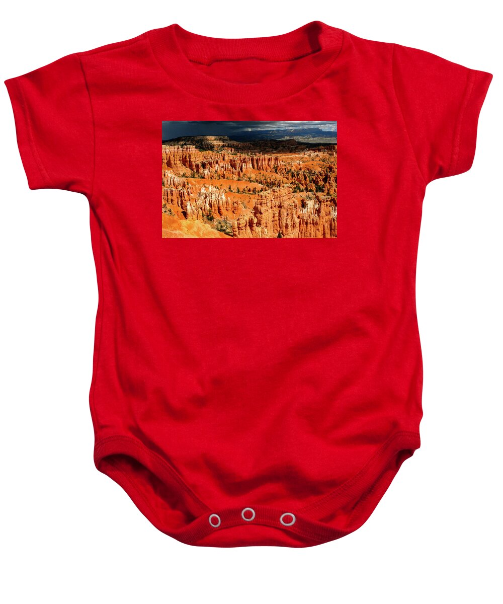 Bryce Baby Onesie featuring the photograph Distant Thunder - Bryce Canyon National Park. Utah by Earth And Spirit