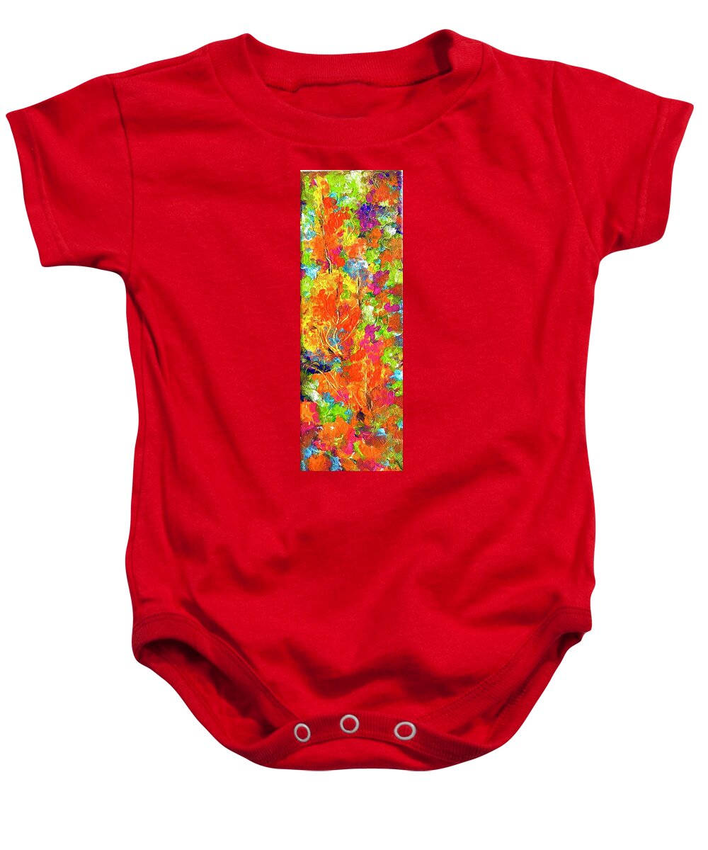 Red And Orange Flowers Long Size Landscape Fire Element. Baby Onesie featuring the painting Summer magic 1. by Caroline Patrick