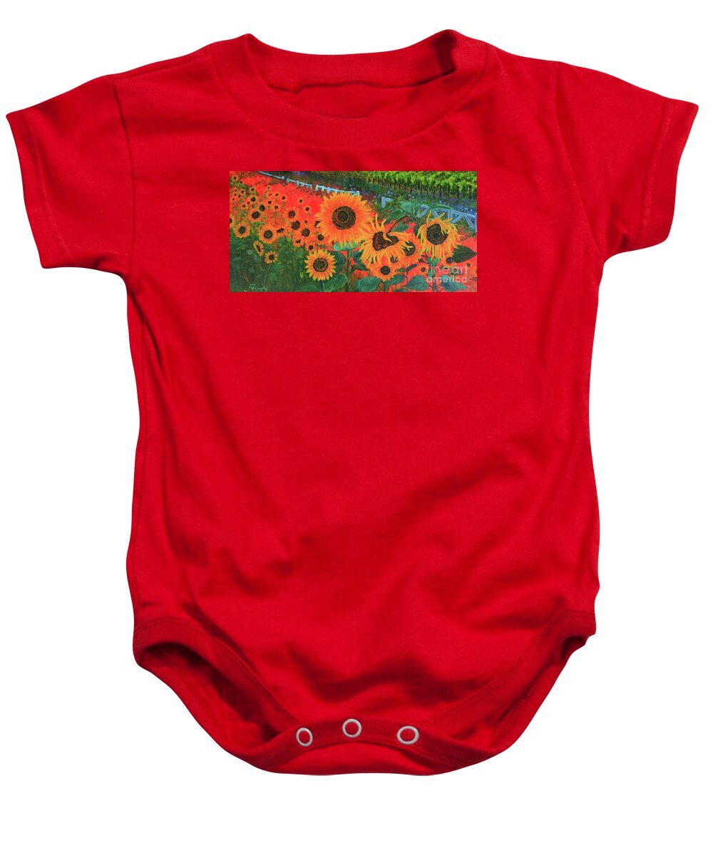Sunflower Baby Onesie featuring the painting Sunflower Life by Jeanette French