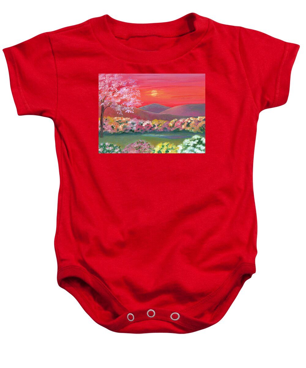 Nature Baby Onesie featuring the painting Sunset Garden by Elizabeth Lock