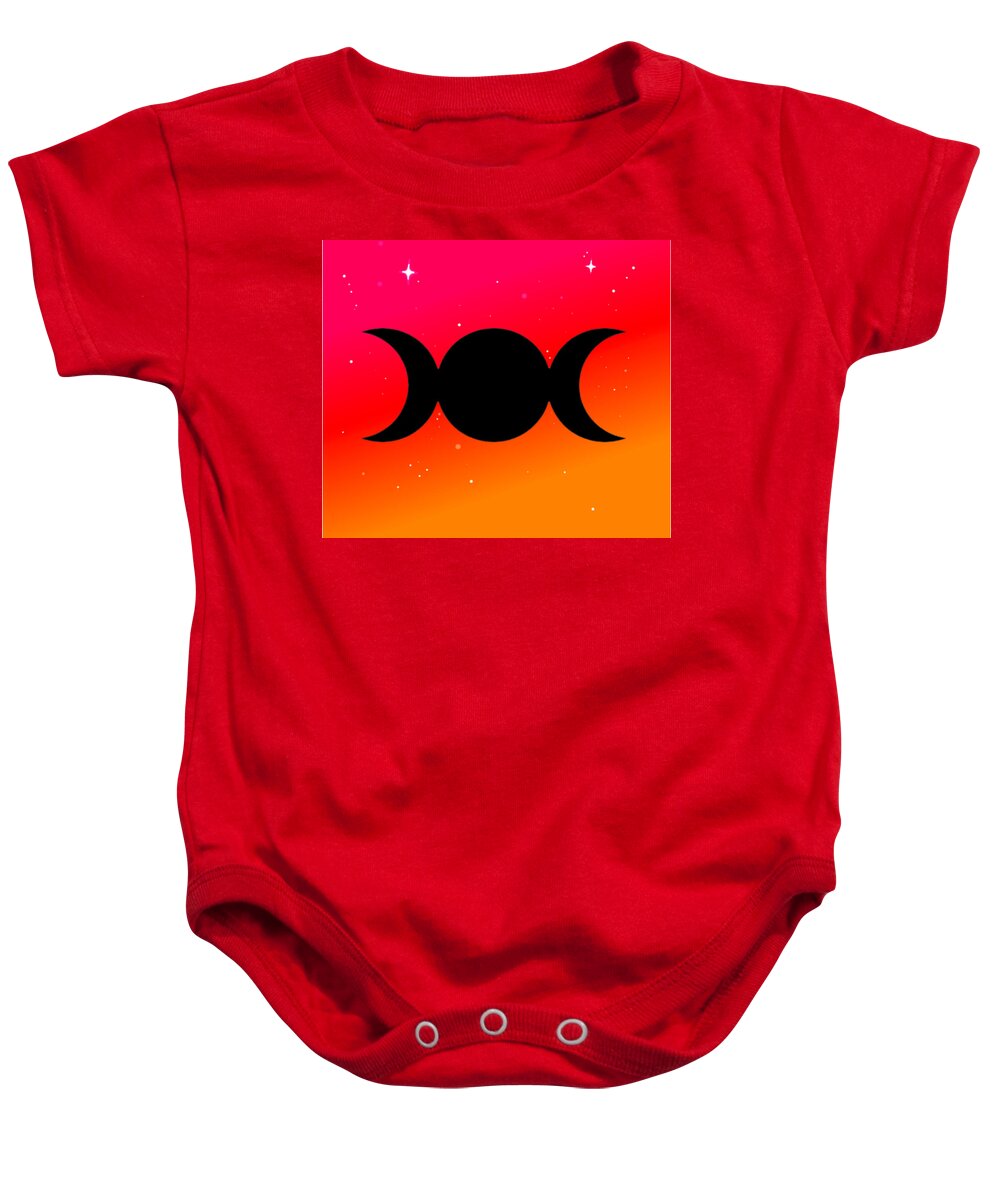 Digital Baby Onesie featuring the digital art Sunset Triple Moon Goddess Symbol on Warm Ombre by Vicki Noble