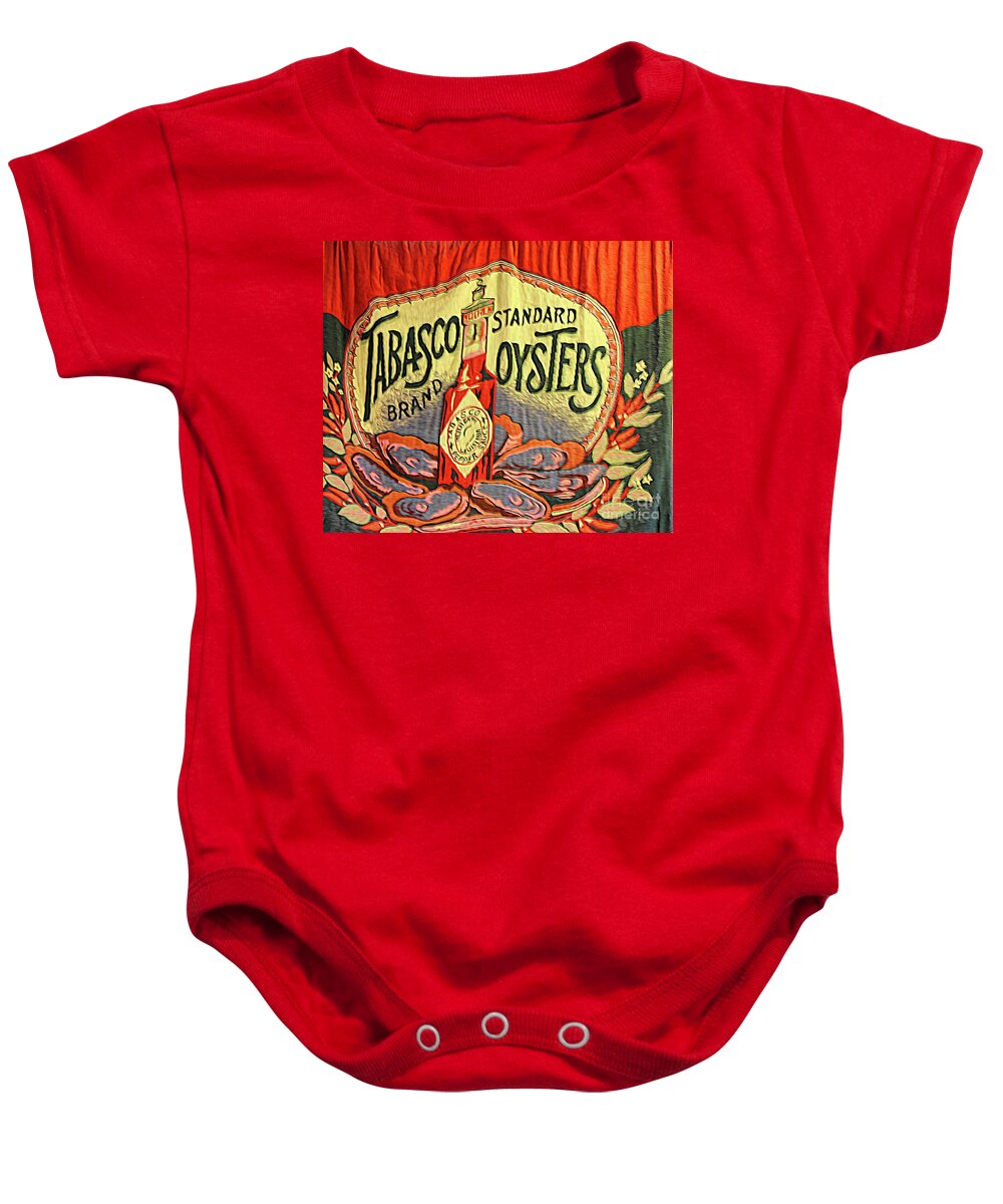 Avery Island Baby Onesie featuring the photograph Tabasco Brand Standard Oysters Display by Chuck Kuhn