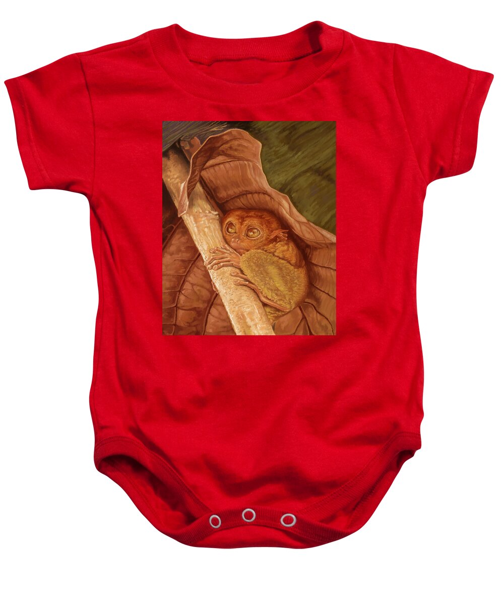 Animal Baby Onesie featuring the painting Tarsier in Place by Hans Neuhart