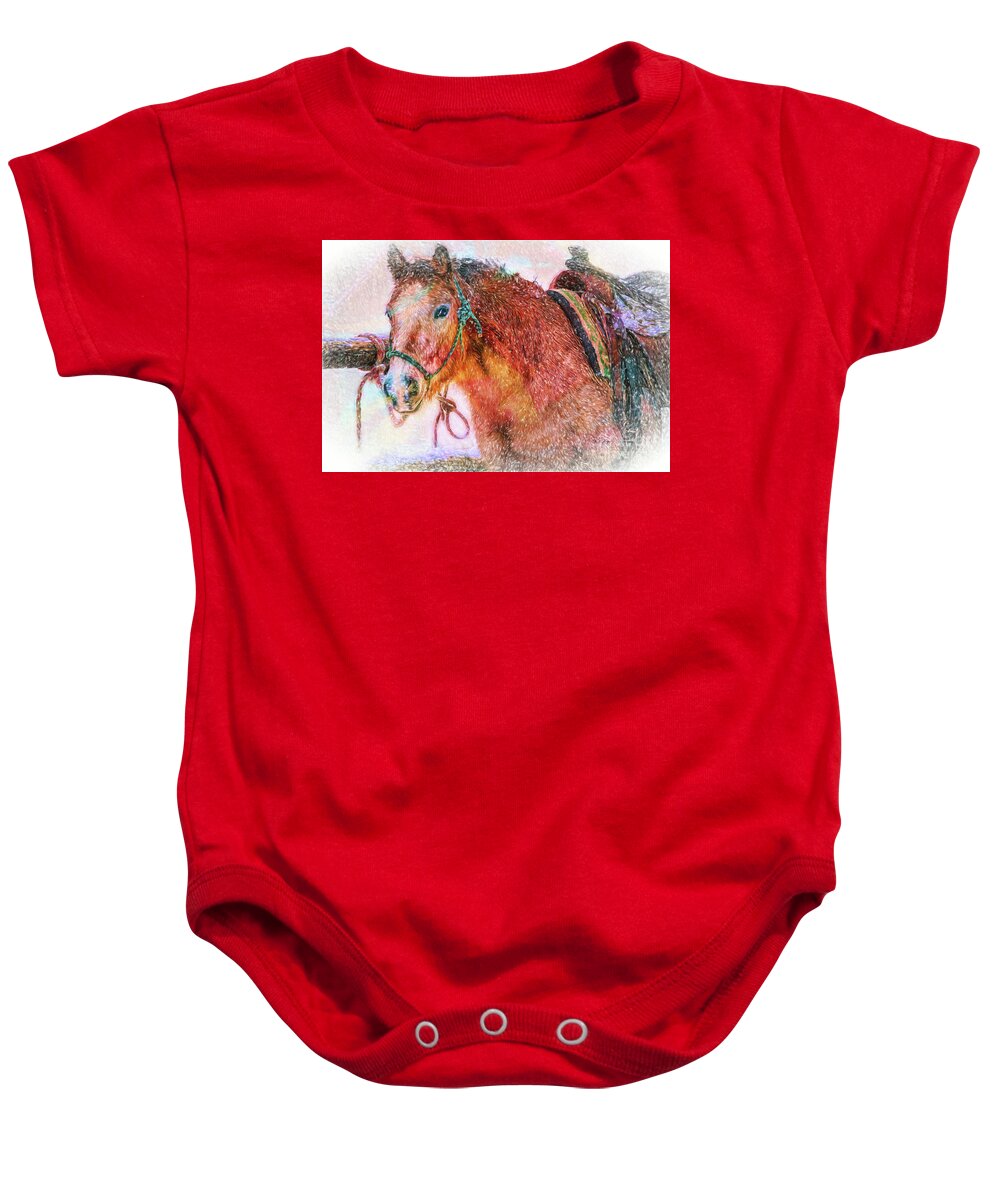 Horses Baby Onesie featuring the photograph The Waiting Game by DB Hayes
