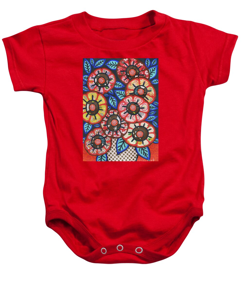 Flowers In A Vase Baby Onesie featuring the painting Thinking Of You Bouquet by Amy E Fraser