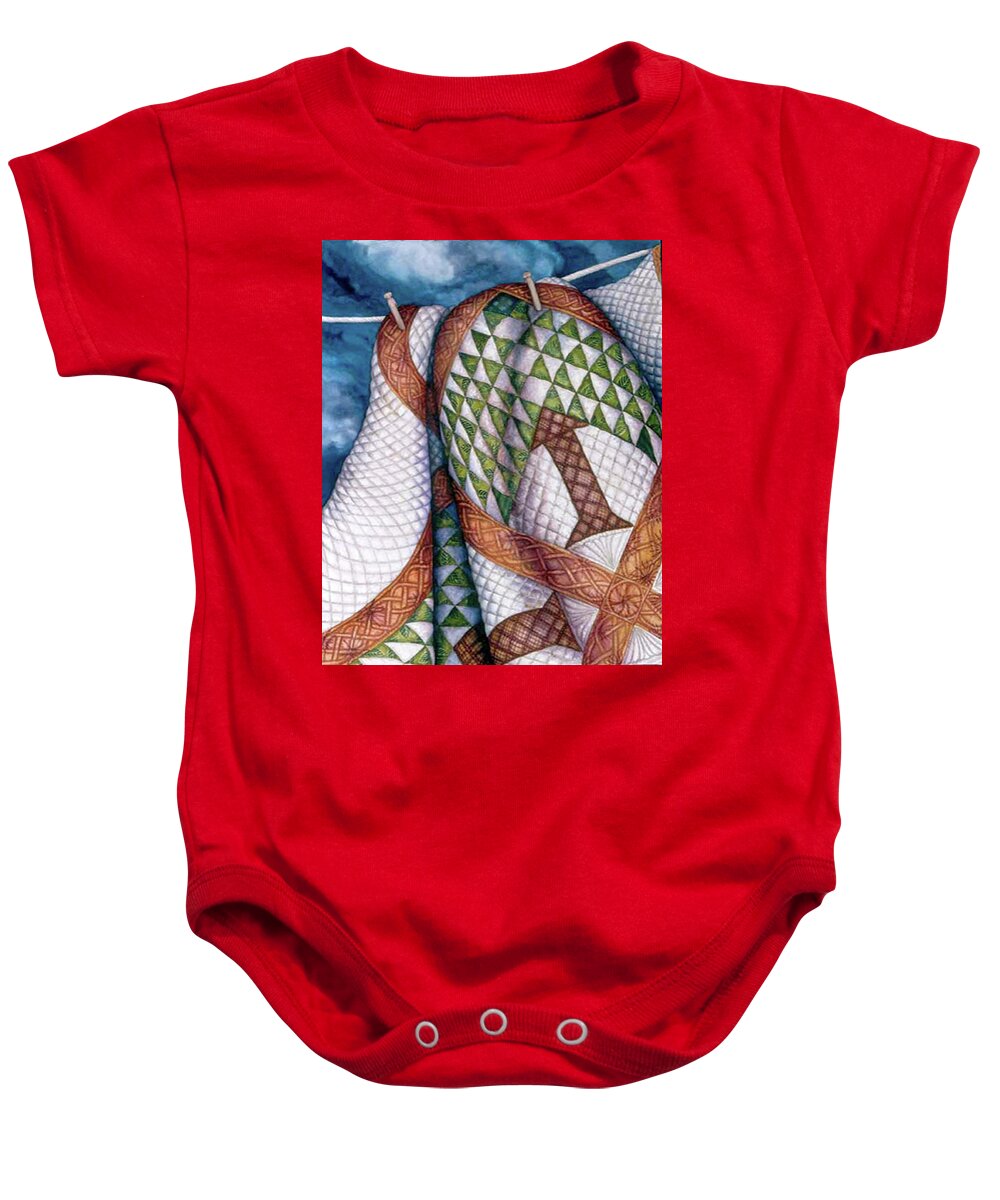  Baby Onesie featuring the painting Tree of Life Quilt by Helen Klebesadel