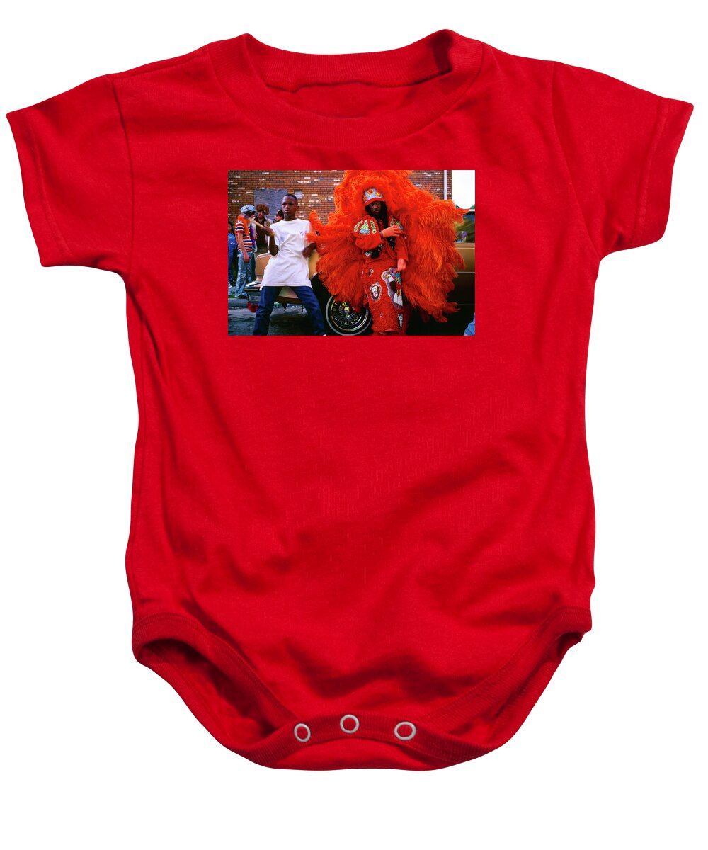 Mardi Gras Baby Onesie featuring the photograph Treme - Mardi Gras Black Indian Parade, New Orleans by Earth And Spirit