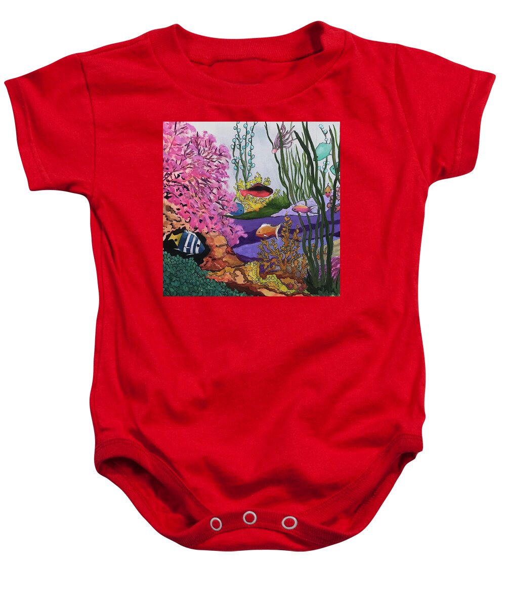 Coral Baby Onesie featuring the painting Underwater Friends I by Sue Dinenno