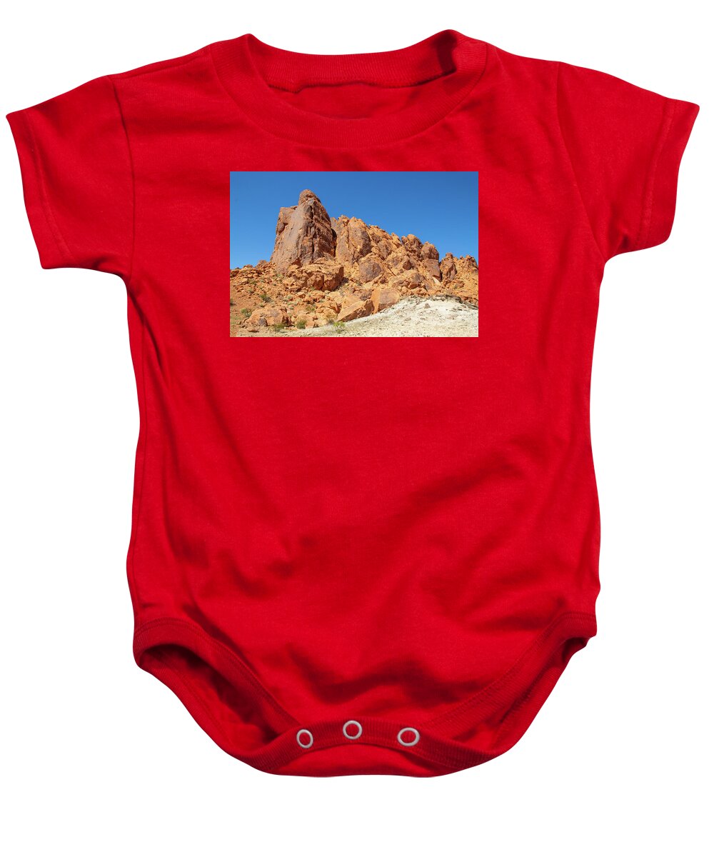 Valley Of Fire Nevada Blue Sky Vegetation Red Rock 2 2 3142020 0256 Baby Onesie featuring the photograph valley of fire Nevada blue sky vegetation red rock 2 2 3142020 0256 by David Frederick