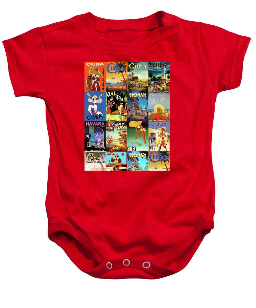 Cuba Baby Onesie featuring the photograph Vintage Cuba Travel Posters by Al Hurley
