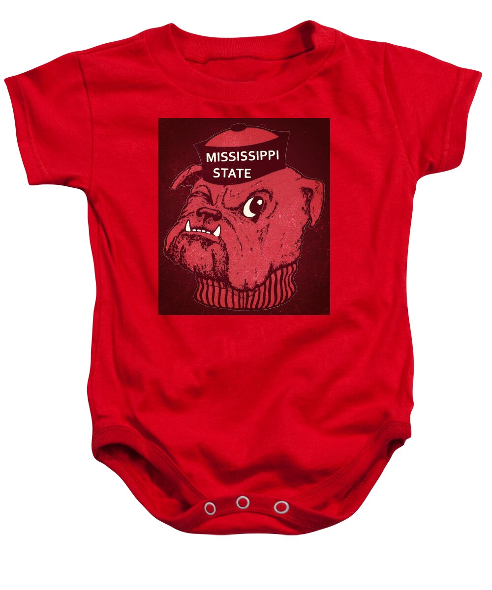 Mississippi State Baby Onesie featuring the mixed media Vintage Mississippi State Bulldog by Row One Brand