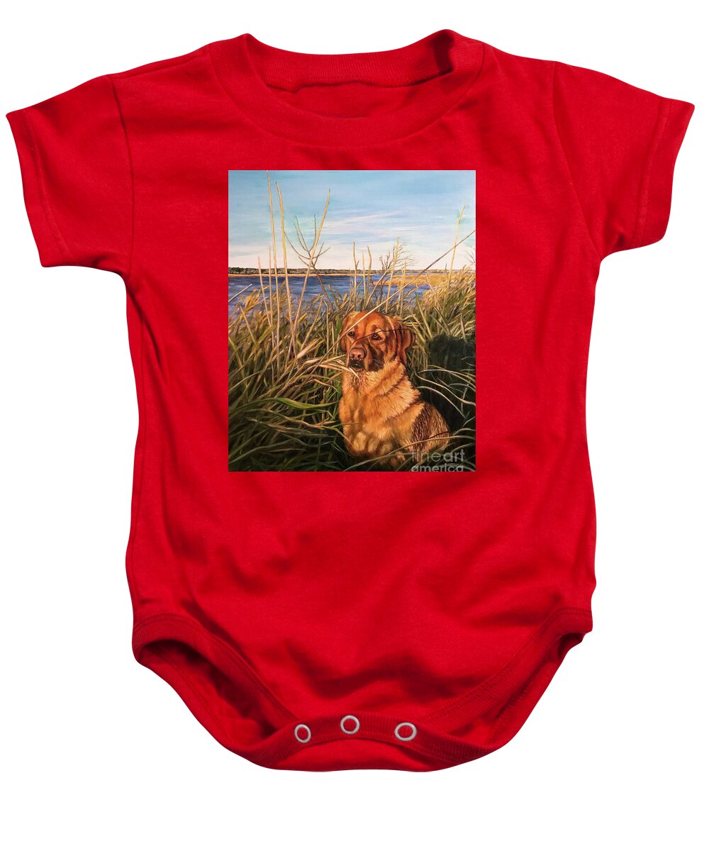 Dogs Baby Onesie featuring the painting Waiting by Sherrell Rodgers