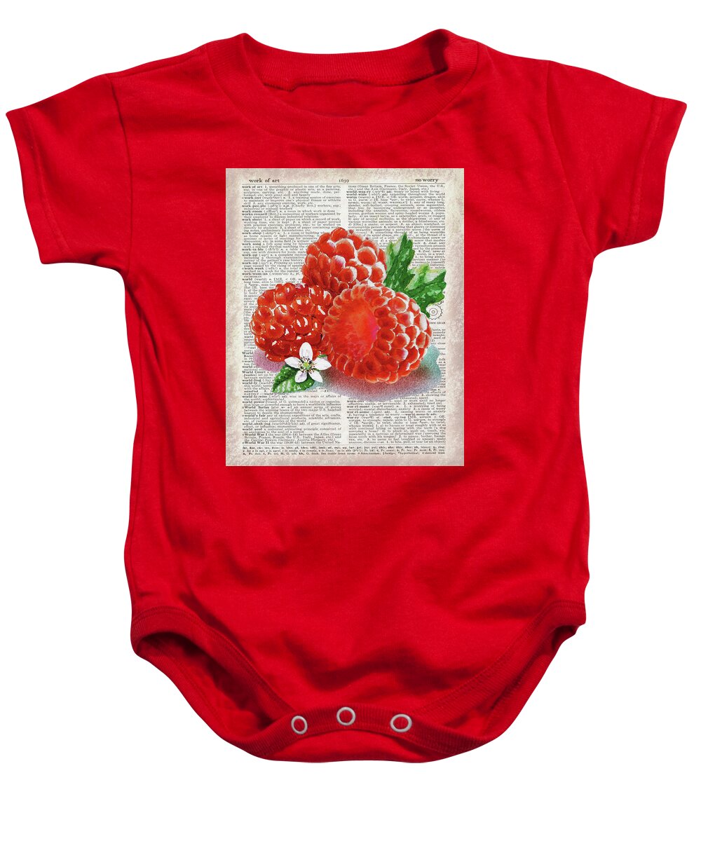 Raspberry Baby Onesie featuring the painting Watercolor Of Raspberry On Dictionary Page Work Of Art by Irina Sztukowski