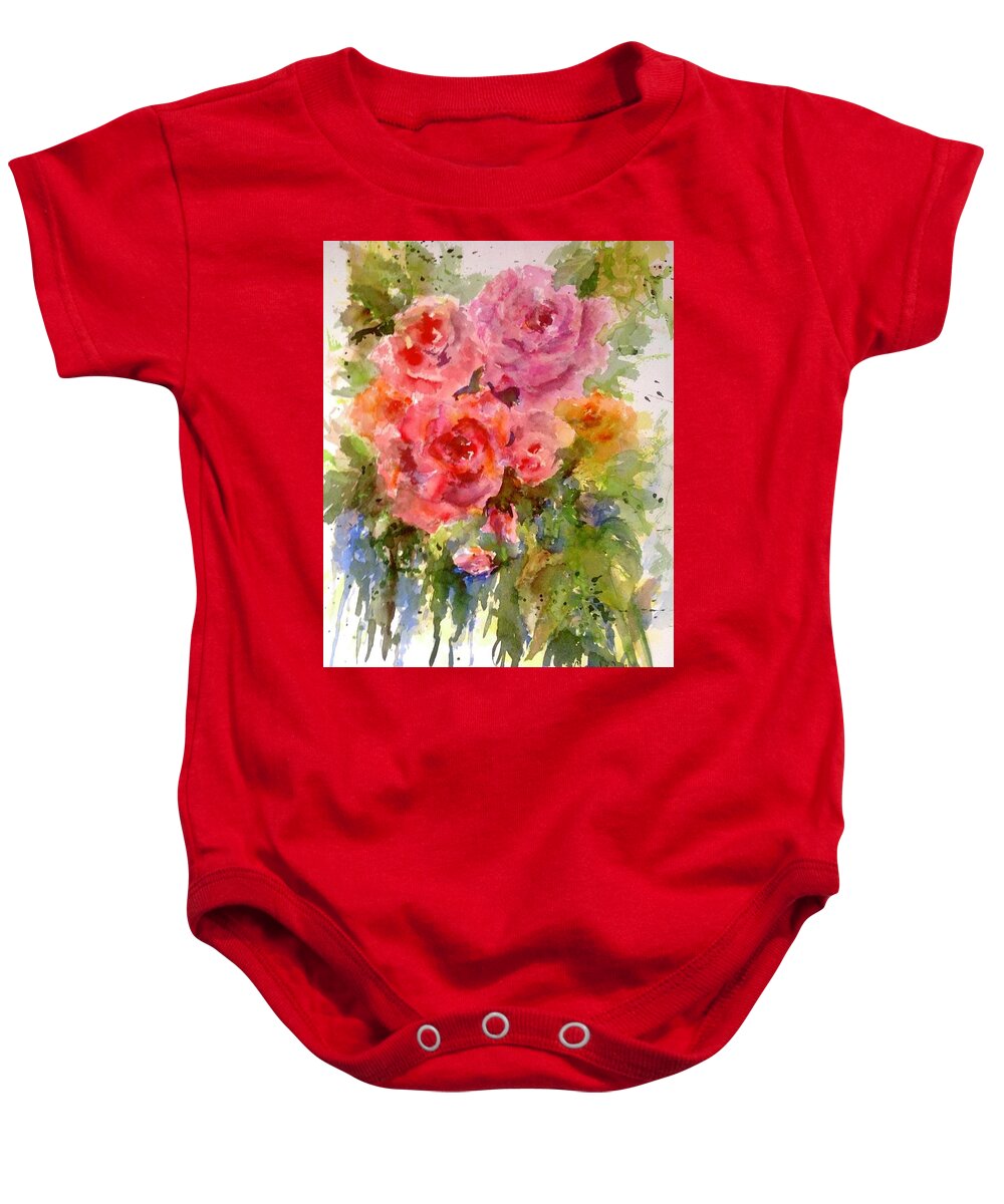 Roses Baby Onesie featuring the painting Weeping Roses by Cheryl Wallace