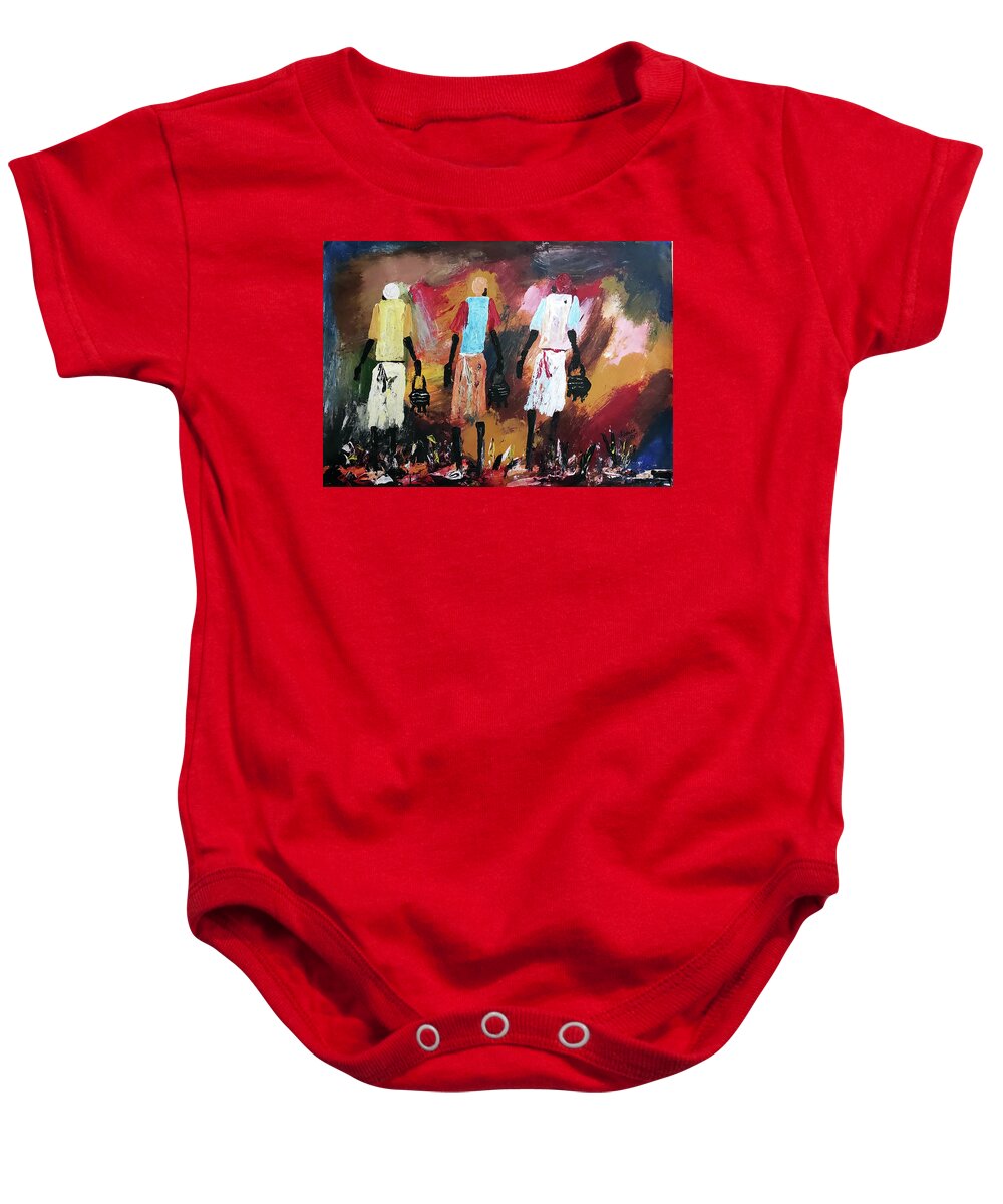 African Art Baby Onesie featuring the painting What's For Dinner by Peter Sibeko 1940-2013