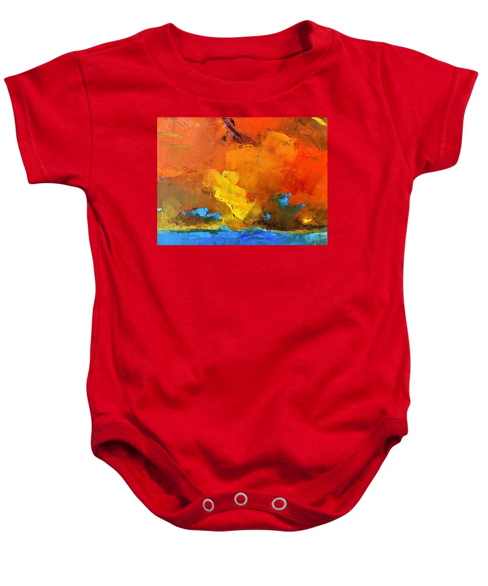 Abstract Baby Onesie featuring the painting Where the Land Meets the Sea by Roger Clarke
