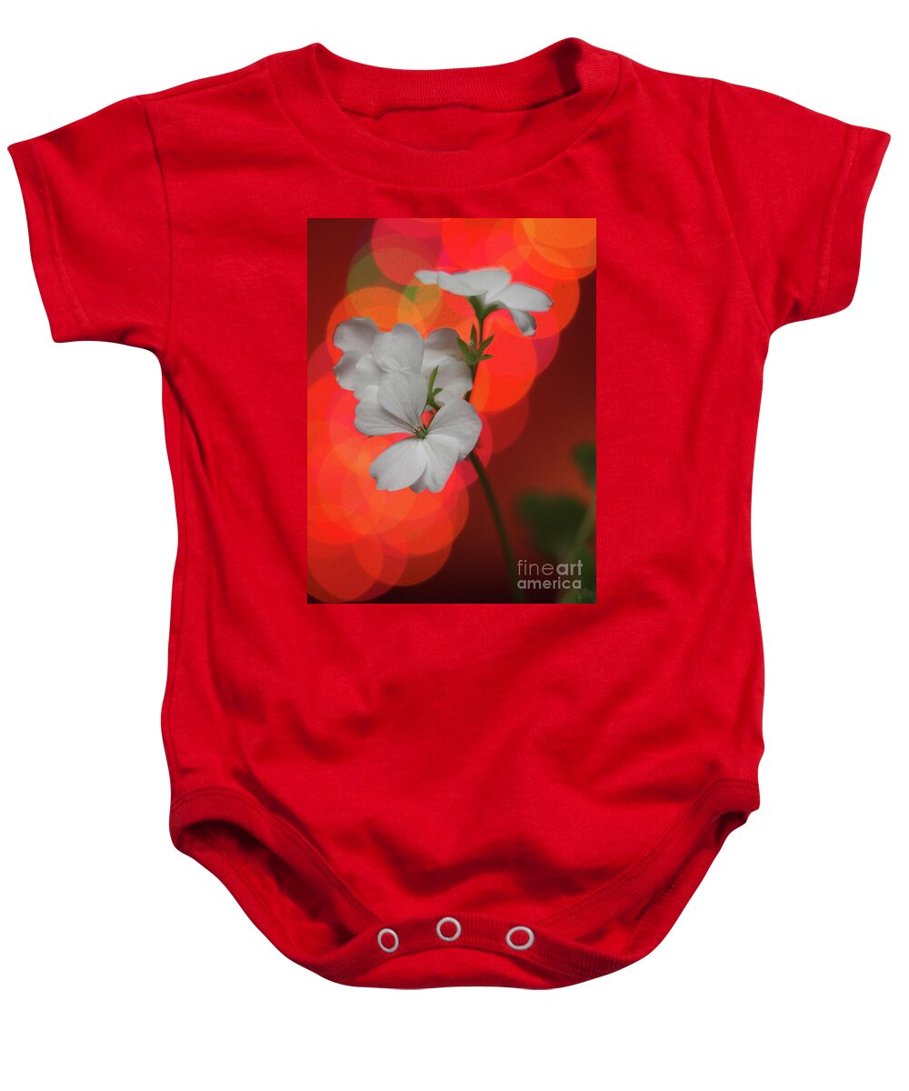 Color Baby Onesie featuring the photograph White Geraniums On A Winter Day 10 by Dorothy Lee