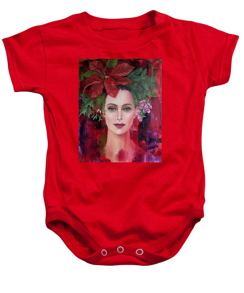 Red Baby Onesie featuring the painting Winter by Caroline Philp
