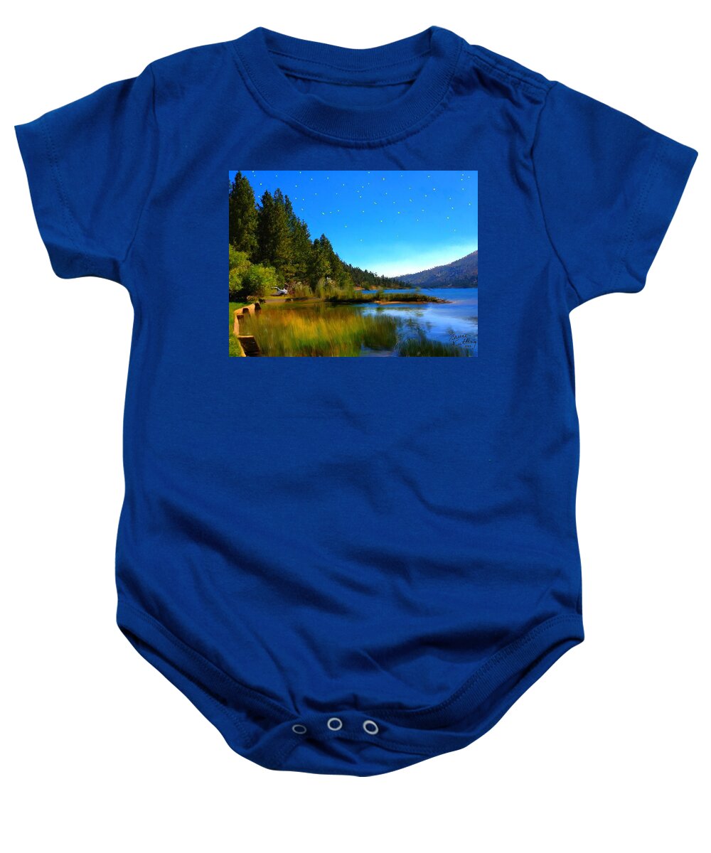 Blue Baby Onesie featuring the painting By the Lake #1 by Bruce Nutting