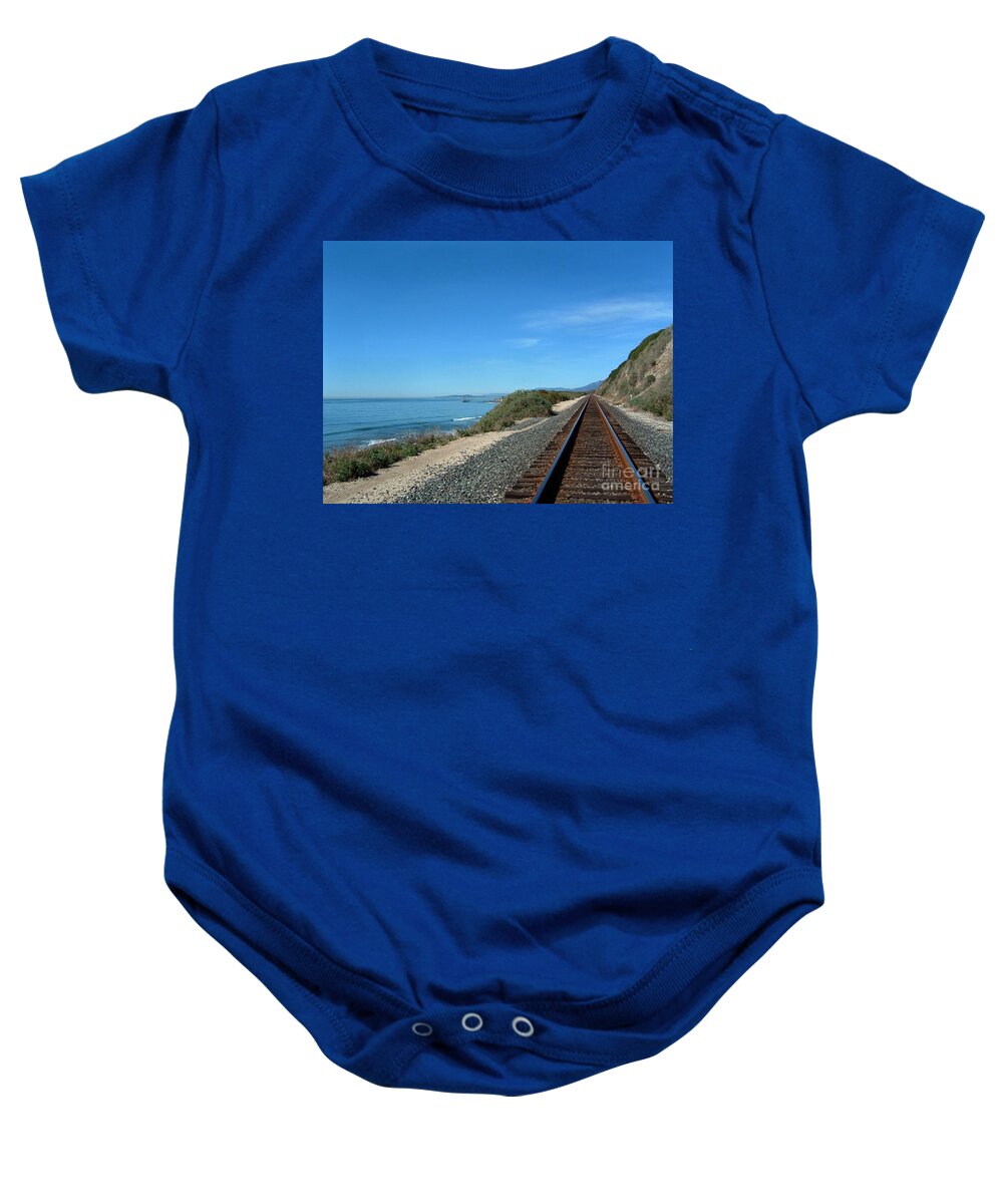Abstract Baby Onesie featuring the photograph Coastal Train Tracks #2 by Henrik Lehnerer