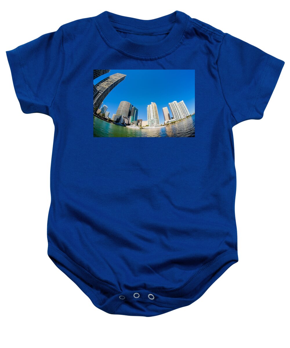 Architecture Baby Onesie featuring the photograph Downtown Miami Fisheye by Raul Rodriguez