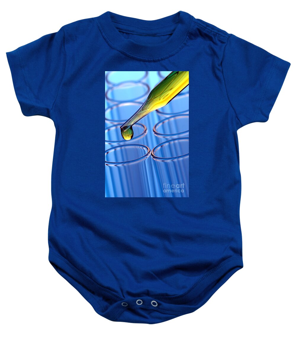 Test Baby Onesie featuring the photograph Laboratory Test Tubes in Science Research Lab by Science Research Lab By Olivier Le Queinec