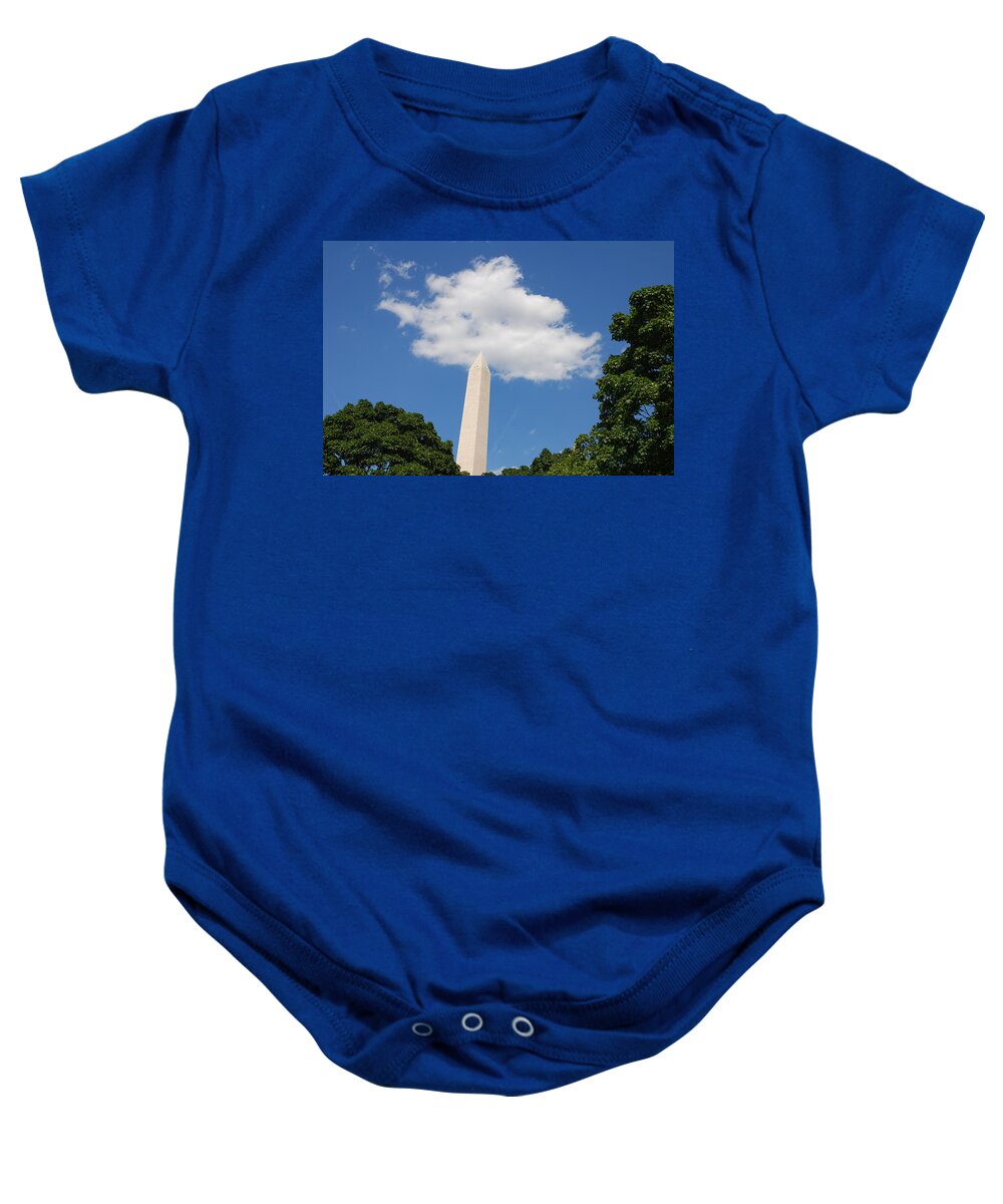 Washington Baby Onesie featuring the photograph Obelisk Rises Into the Clouds #2 by Kenny Glover