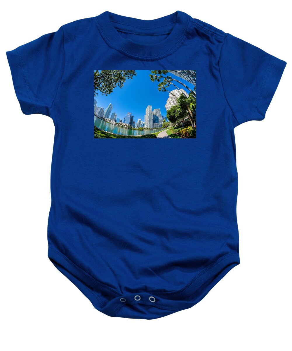 Architecture Baby Onesie featuring the photograph Downtown Miami Brickell Fisheye #8 by Raul Rodriguez