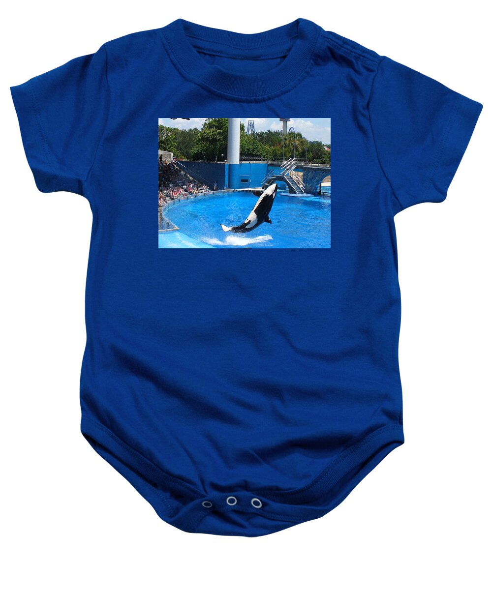 Orca Whales Baby Onesie featuring the photograph Big Splash Welcome by Lingfai Leung
