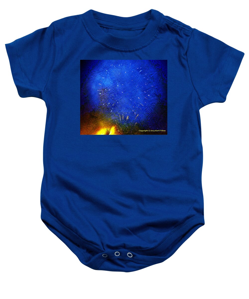 Fireworks Baby Onesie featuring the photograph Blue fireworks as a painting by Karl Rose