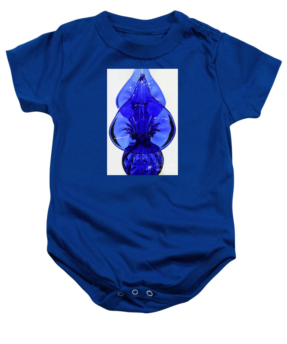 Glass Baby Onesie featuring the photograph Blue Glass Vases 2 by Karen Adams