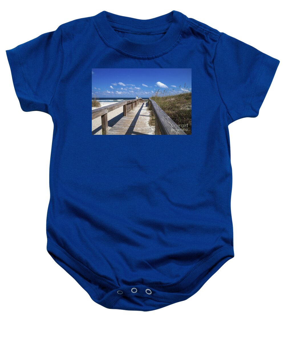 Neptune Beach Baby Onesie featuring the photograph Boardwalk to Paradise by Diane Macdonald