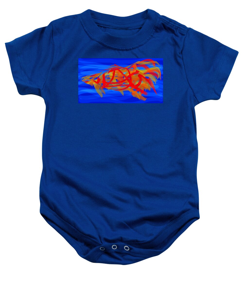 Abstract Baby Onesie featuring the digital art Bright Fish in Blue Water by Stephanie Grant