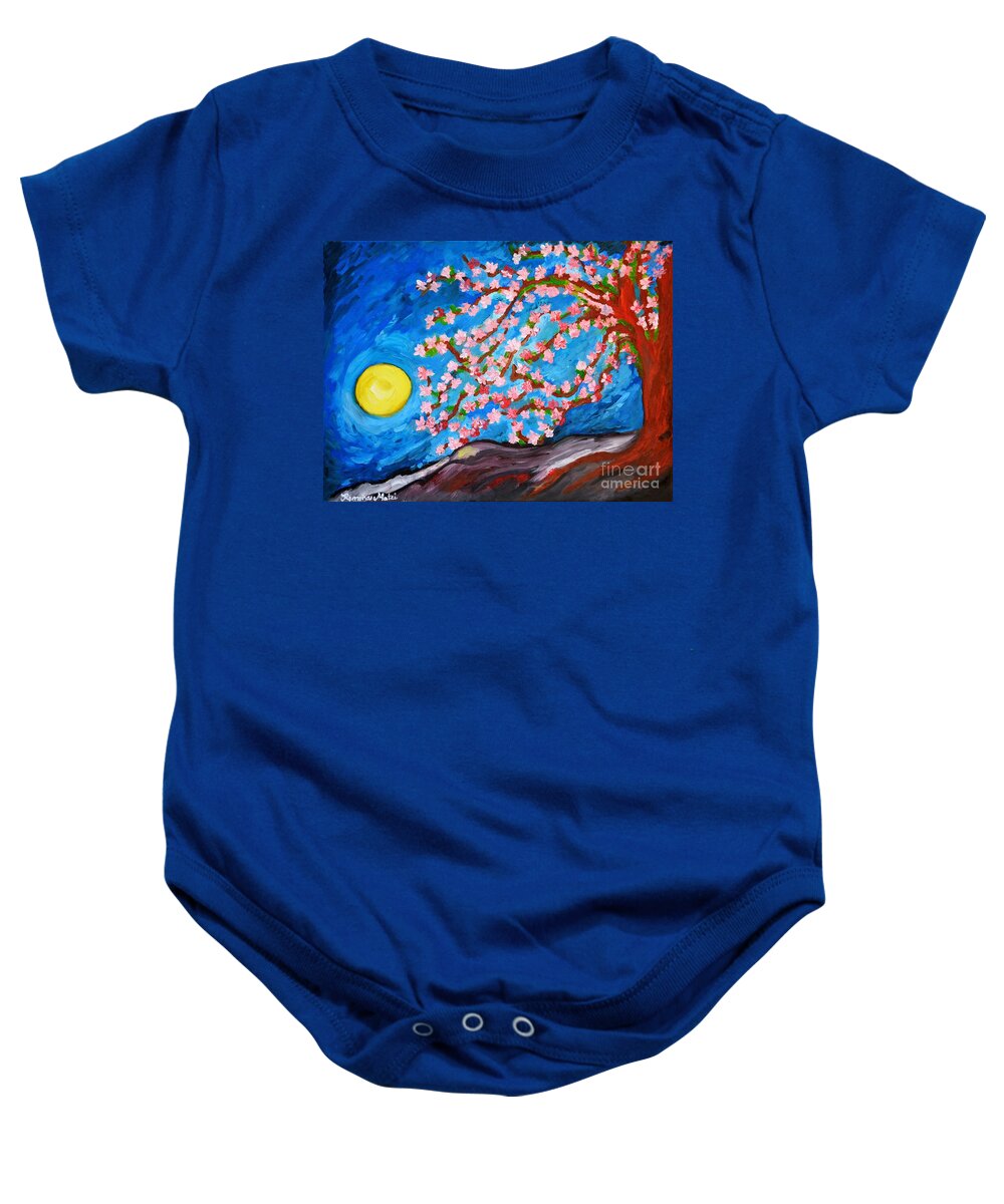 Cherry Tree Baby Onesie featuring the painting Cherry Tree in Blossom by Ramona Matei