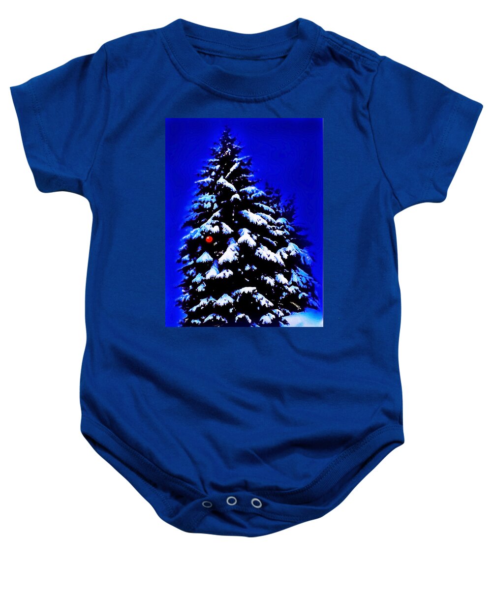 Christmas Baby Onesie featuring the painting Christmas Tree with Red Ball by CHAZ Daugherty