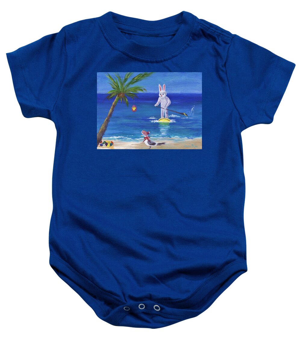 Beach Baby Onesie featuring the painting E Bunny at the Beach by Jamie Frier